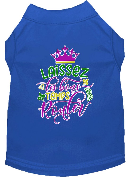 Laissez Les Bons Temps Rouler Screen Print Mardi Gras Dog Shirt Blue XS